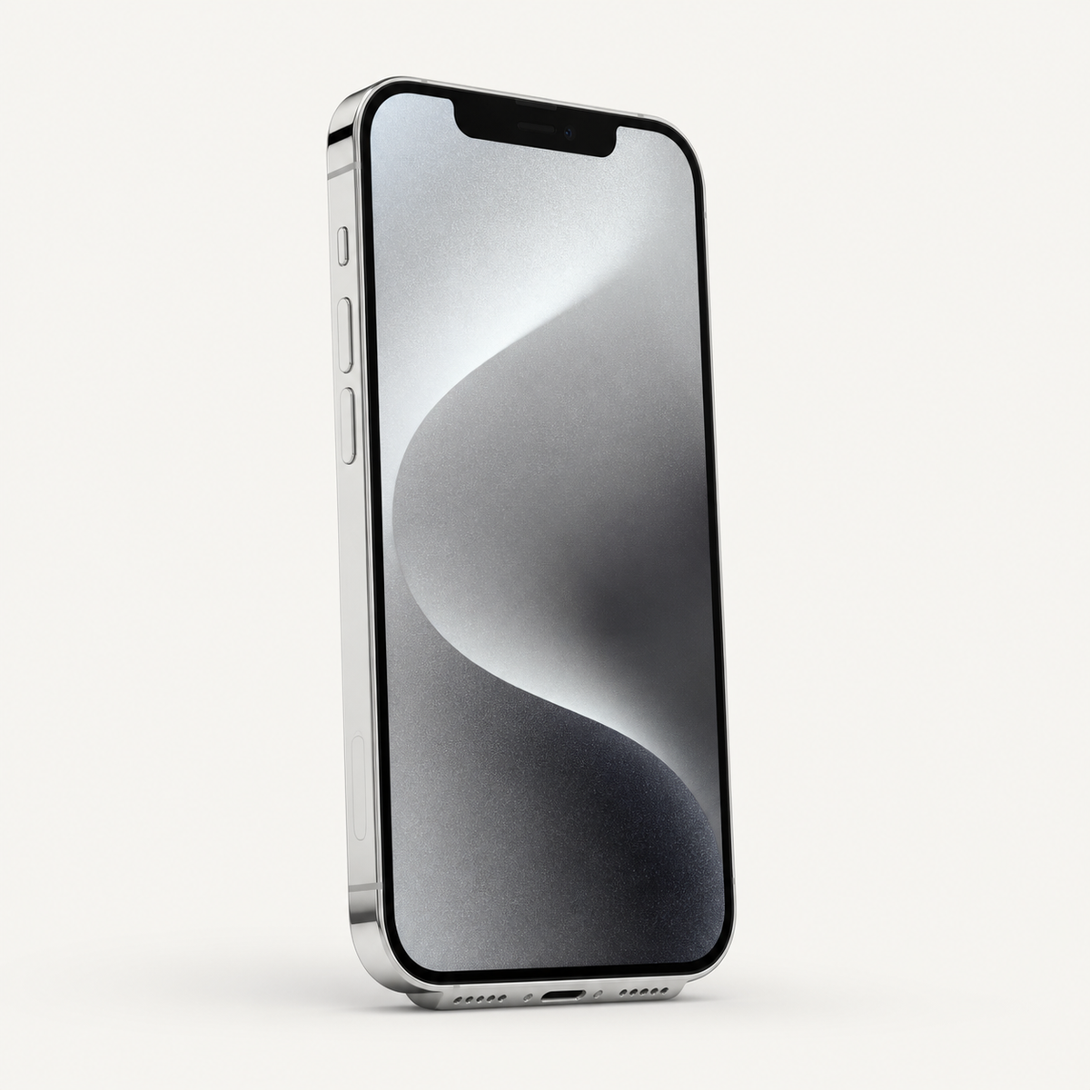 Apple iPhone 12 Pro 128GB in Silver — lower angle showing the charging-port edge