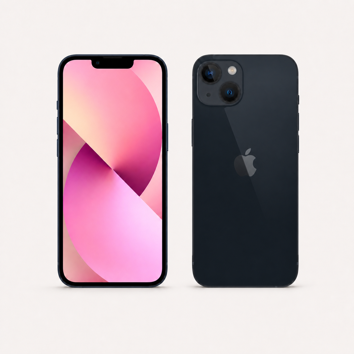 Apple iPhone 13 in Midnight — front and rear views