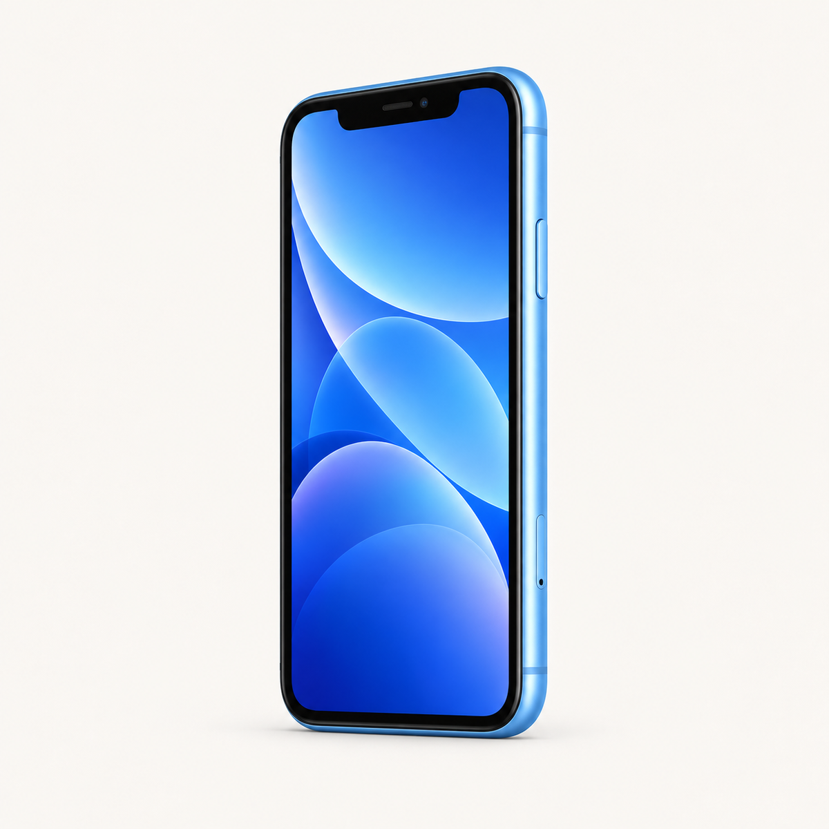 Apple iPhone XR in Blue — front three-quarter view
