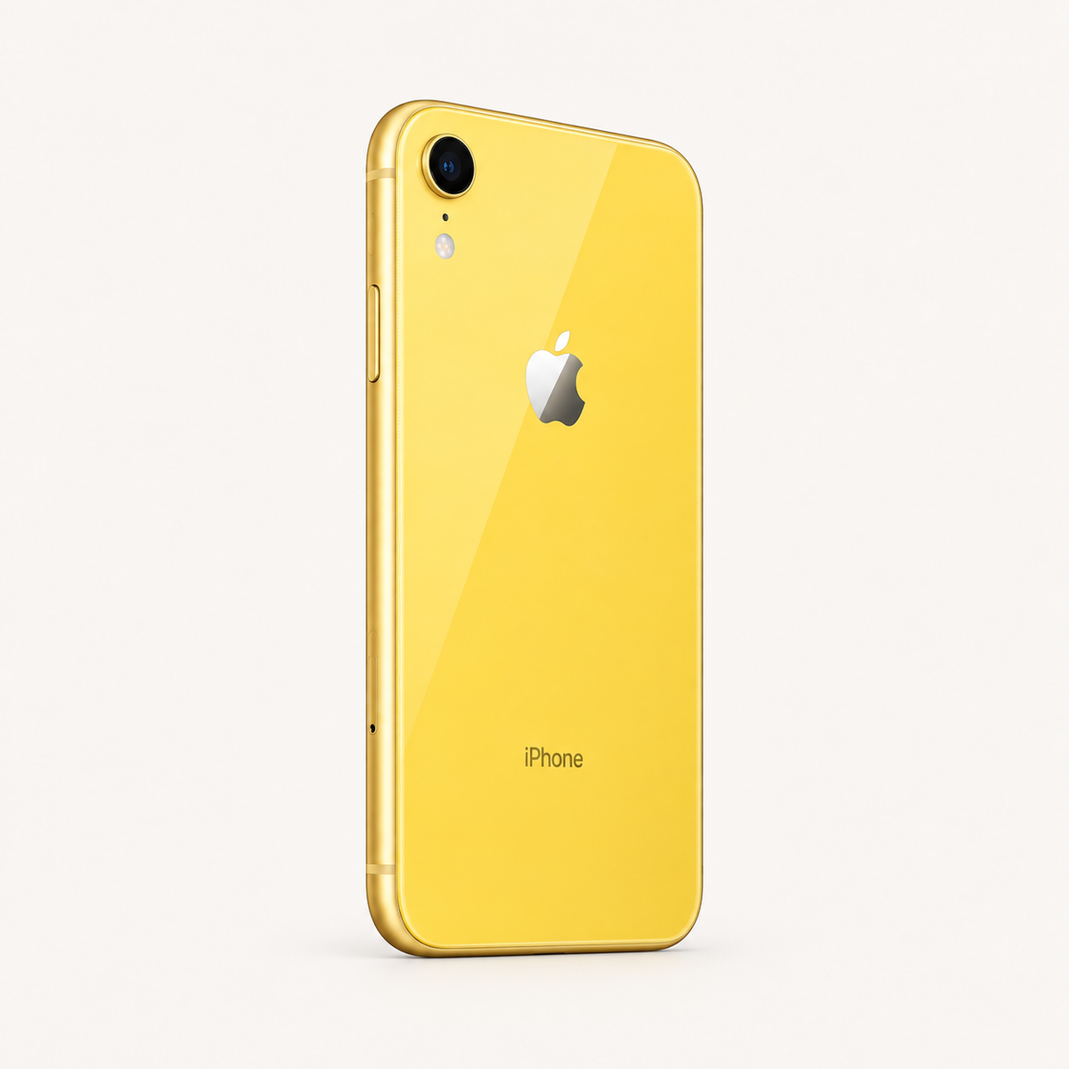 Apple iPhone XR in Yellow — rear three-quarter view