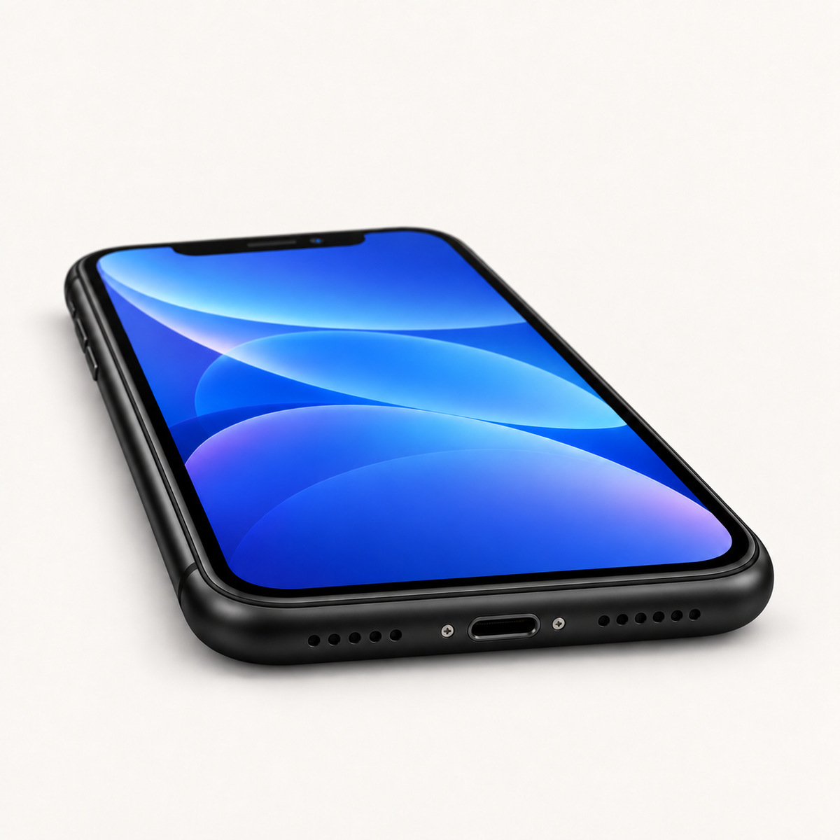 Apple iPhone XR in Black — Lightning charging port and speaker detail